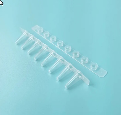 Пробирки для ПЦР в стрипах, 0,1 мл, 1х8, с плоскими крышками, низкий профиль, бесцветные, полипропилен