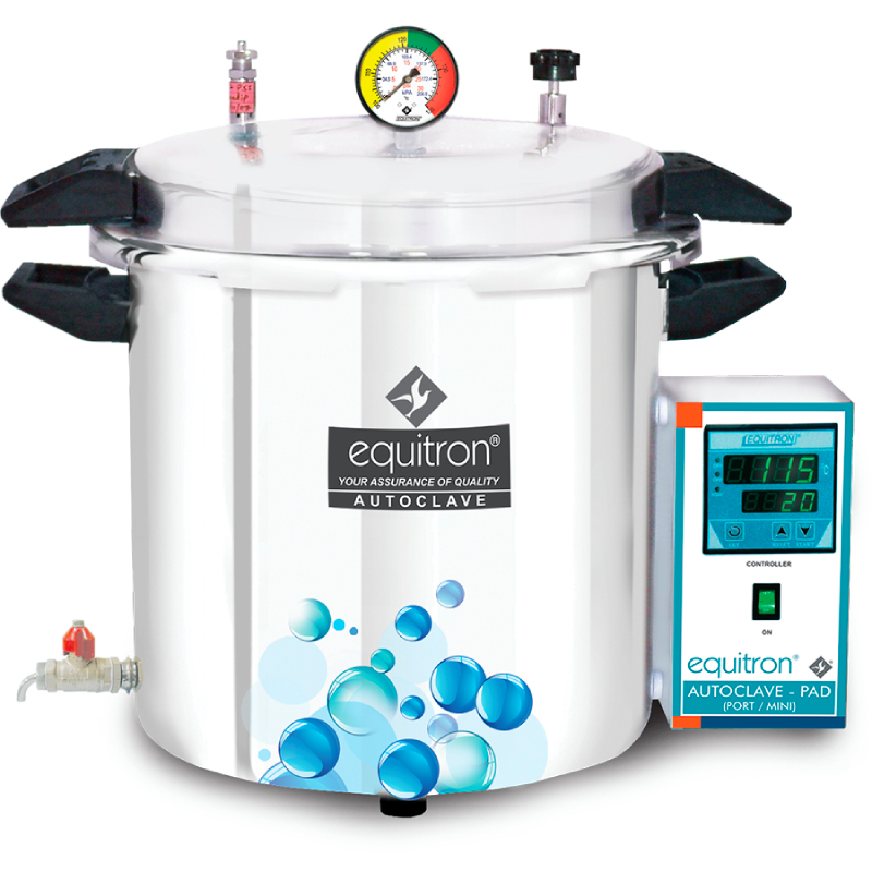 Автоклав серии Equitron оснащен специализированным микропроцессорным PID контроллером с двойным цифровым дисплеем для отображения времени и температуры.