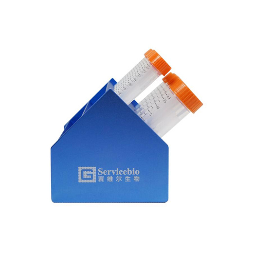 Штатив для пробирок 15, 50 мл, 10 мест, алюминиевый сплав, наклонный, синий, Servicebio, Китай (вид сбоку)