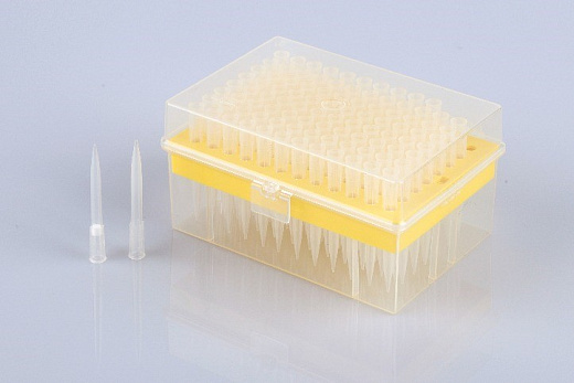 Наконечники универсальные, до 200 мкл, желтые, стерильные, без ДНКаз, РНКаз, пирогенов, без фильтра, в штативе, NEST, Китай