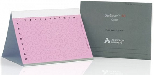 Карта GenSaver Color 2.0, слюна, моча, плазма, клетки буккального эпителия, хранение более 22 лет, до 5 мкл, 96 мест, с пропиткой защищающей от роста грибов, плесени, бактерий и дрожжей, 100 шт/уп