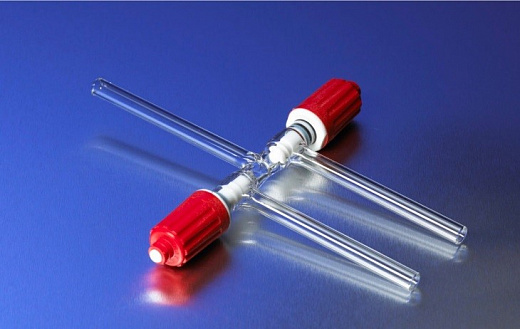 Кран химический, трёхходовой, прямой, диаметр 0-6 мм, стекло, ПТФЭ