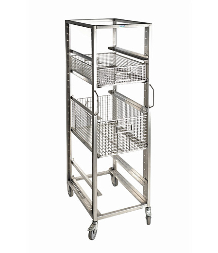 Тележка транспортировочная для корзин, 2 стационарные ручки, максимальная нагрузка 1000 кг, нержавеющая сталь, 610х465х1630 мм, Bochem
