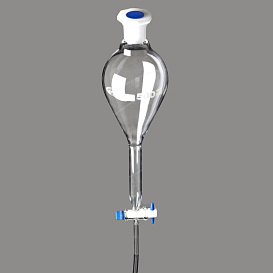 Воронка капельная, 50 мл, грушевидная, шлиф 19/26, запорный кран из PTFE, пробка ПП, 1 шт./уп., Glassco