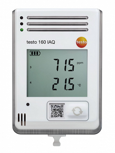 Wi-Fi-логгер данных температуры, влажности, CO2 и атмосферного давления testo 160 IAQ с дисплеем и встроенными сенсорами