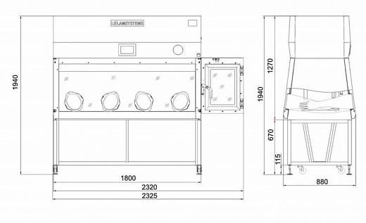 Бокс (шкаф) биологической безопасности, класс III, вертикальный поток, ширина рабочей поверхности 180 см,  БМБ-III-«Ламинар-С»-1,8 PROTECT VIS-A-VIS