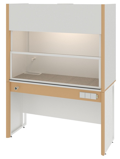 Шкаф вытяжной общего назначения, ширина 150 см, корпус – металл, столешница – керамогранит, 2 подъемных экрана, раковина