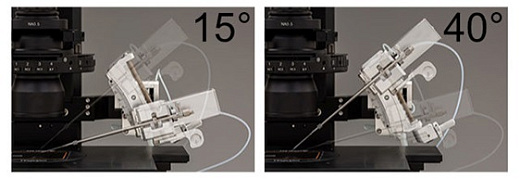 Регулировка рабочего угла пипетки в диапазоне  от 15 до 40 градусов с визуальным контролем по большой и хорошо читаемой угловой шкале
