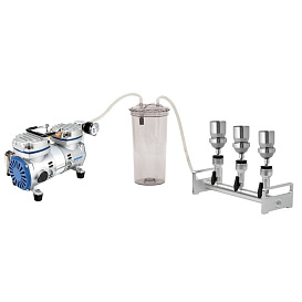 Система вакумной фильтрации многопозиционная BioVac320B, алюминий, чаши нержавеющая сталь, 3 места, 34 л/мин., 100 мбар, воронки стекло 250 мл, d 47 мм, Wiggens, Китай