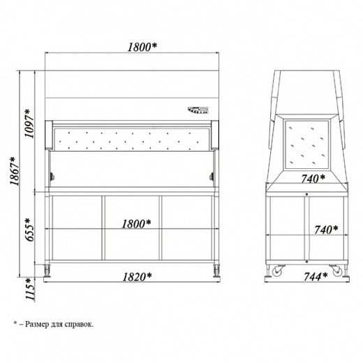 Бокс (шкаф) биологической безопасности, защита продукта, вертикальный поток, ширина рабочей поверхности 180 см, БАВнп-01-