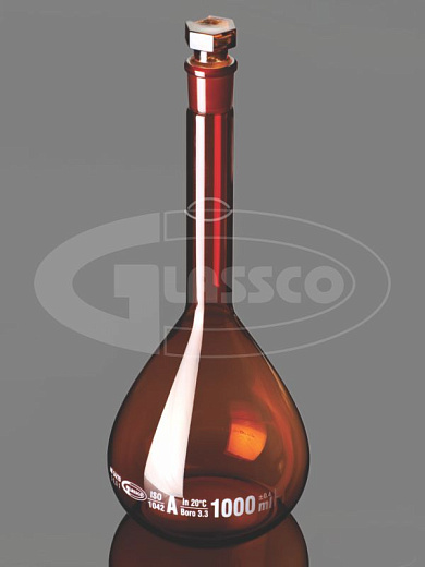 Колба мерная, класс А, темное БС, с одной отметкой, сертификат на партию, пробка БС, Glassco, Индия