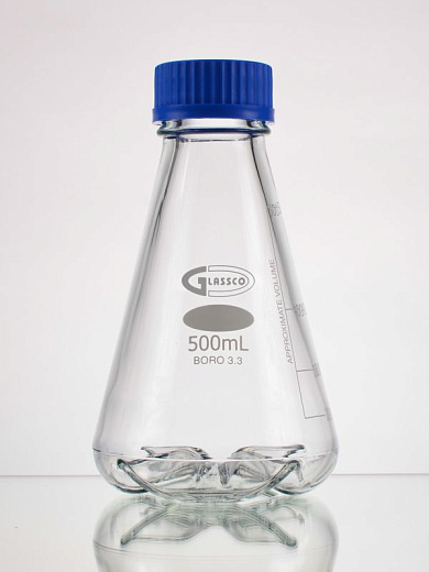 Колба Эрленмейера 2000 мл, стекло, до 500 °С, с отбойниками, вентилируемая крышка, 1 шт./уп., Glassco