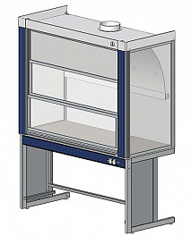 Шкаф вытяжной общего назначения, ширина 150 см, глубина 70 см, корпус – металл, столешница – н/ж сталь, 2 подъемных экрана, раковина