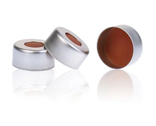 Крышка 11 мм, под кримп, прозрачный PTFE/каучуковая красно-оранжевая септа 1 мм, 100 шт./уп.