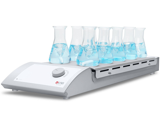 Магнитная мешалка без нагрева, объем по воде 0,4 л на 1 место, платформа 180×450 мм, 0-1100 об/мин, 10 мест, MS-M-S10, DLab, Китай